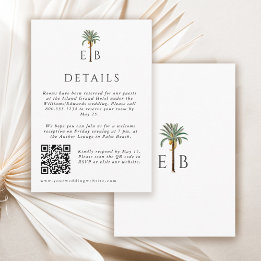 Palm Elegante Tropische Monogram Huwelijksdetails Informatiekaartje