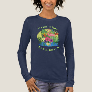 Palm en Flamingo Navy T-shirt met lange mouwen