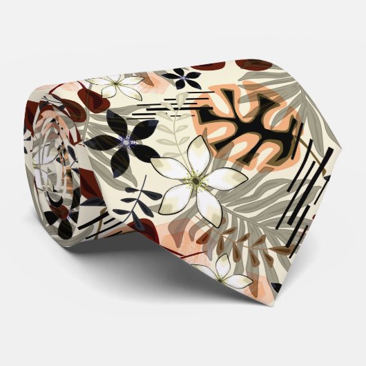 Palm en monstera-bladeren, tropisch stropdas (Opgerold)