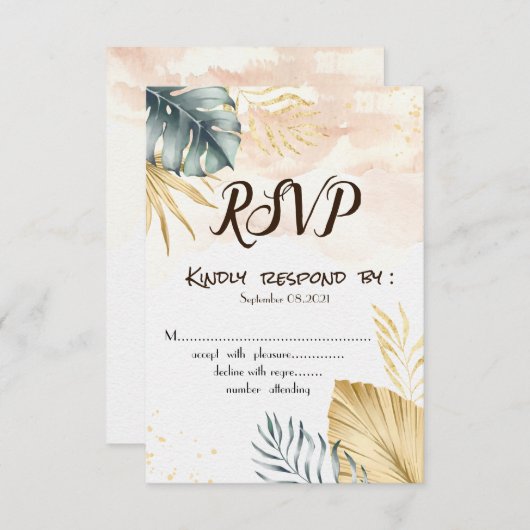 Palm Feuille Beach Mariage RSVP Invitation (Devant / Derrière)