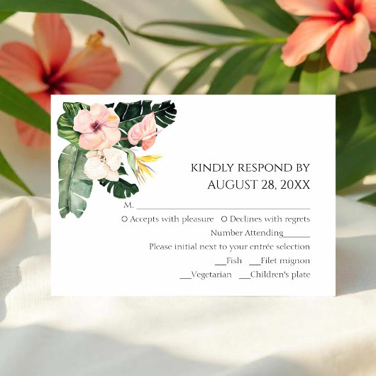 Palm Feuille Hibiscus Mariage Tropical Cartes RSVP