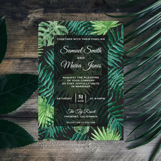 Palm Feuille moderne Faire-part de mariage tropica