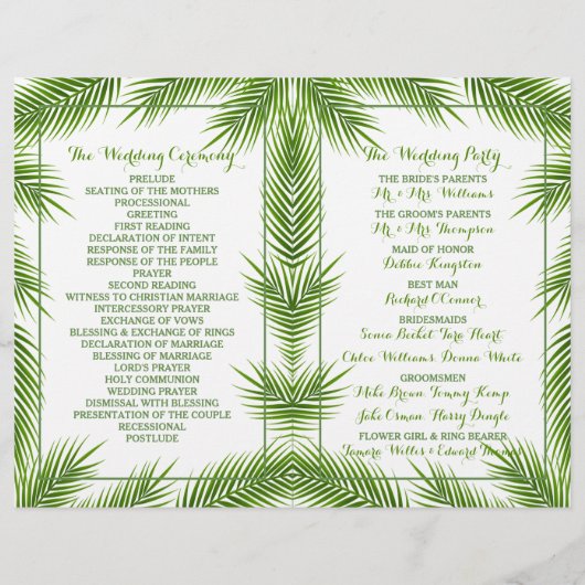 Palm Feuille Tropical Beach Wedding Programme (Dos)