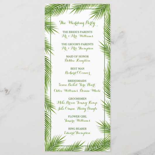 Palm Feuille Tropical Beach Wedding Programme (Dos)
