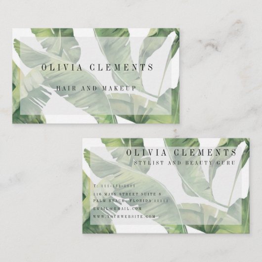 Palm Feuille verdure Carte de visite moderne (Devant / Derrière)