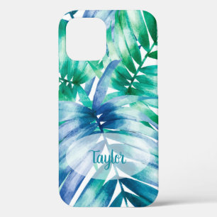 Palm Frond Tropical Pattern Persoonlijke naam iPhone 12 Hoesje