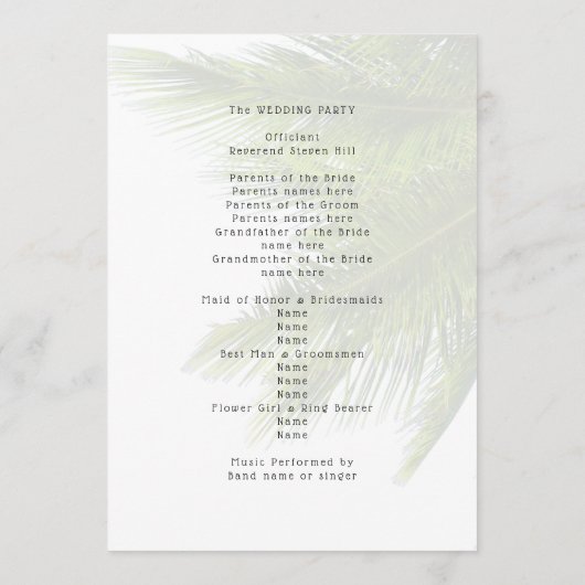 Palm Fronds Beach Wedding Ceremony Programme (Dos)