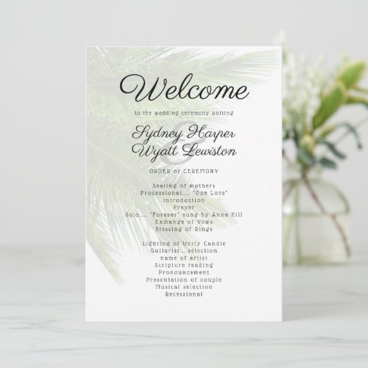 Palm Fronds Beach Wedding Ceremony Programme (Debout devant)