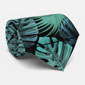 Palm Fronds Tropical Leaf Pattern Blue Green Stropdas (Opgerold)