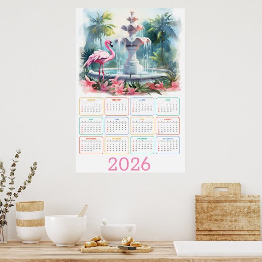 Palm Garden Serenity: 2026 Flamingo Calendar Poster (Keuken)