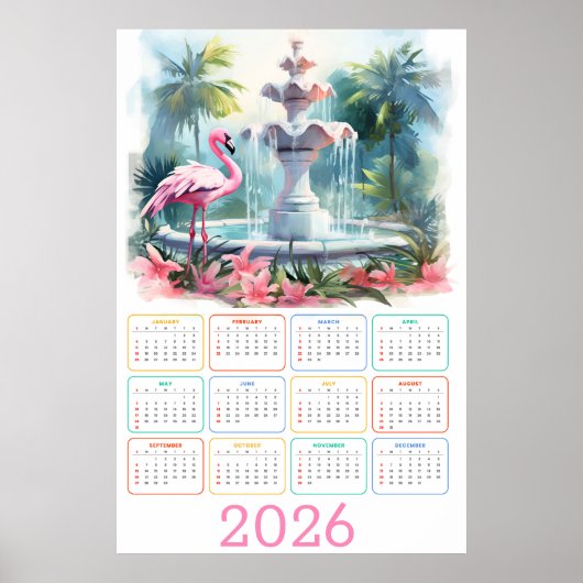 Palm Garden Serenity: 2026 Flamingo Calendar Poster (Voorkant)