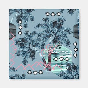 Palm Hawaiian blue monogram gepersonaliseerd Magneet
