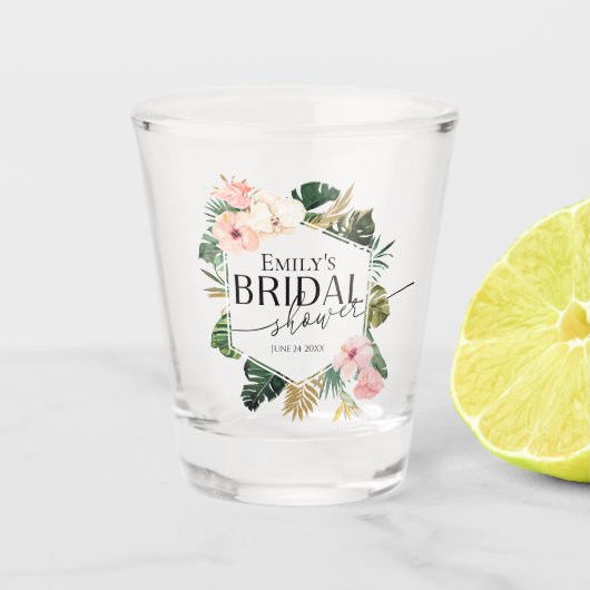 Palm Hibiscus Tropisch Bloemen Vrijgezellenfeest Shot Glas (Voorkant)