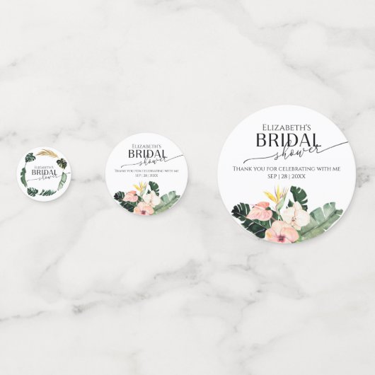 Palm Hibiscus Tropische Bloem Bruidsdiner Confetti (Voorkanten)