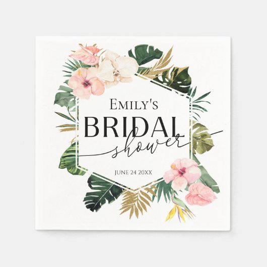 Palm Hibiscus Tropische Bruiloftssluiting Servette Servet (Voorkant)