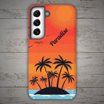 Palm Island onder rode lucht met vogels