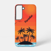 Palm Island under red sky with birds Samsung Galaxy Hoesje (Achterkant)