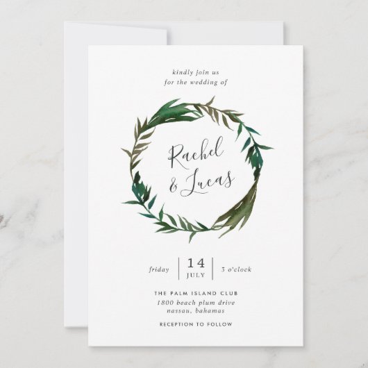 Palm krans bruiloft uitnodiging (Voorkant)