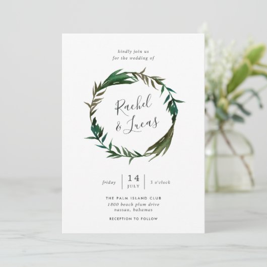 Palm krans bruiloft uitnodiging (Staand voorkant)