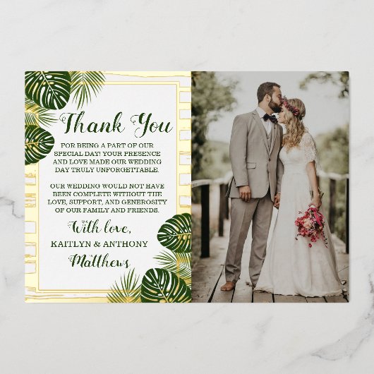 Palm Leaf Beach Mariage Carte de remerciements pho (Recto)