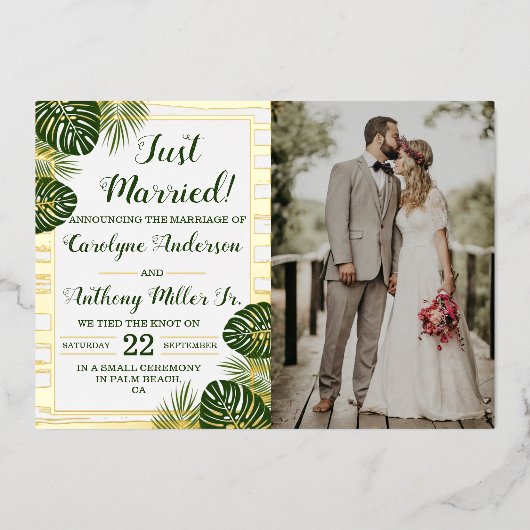 Palm Leaf Beach Mariage Carte Faire-part photo (Recto)