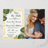 Palm Leaf Beach Wedding Photo Enregistrer la carte (Recto)