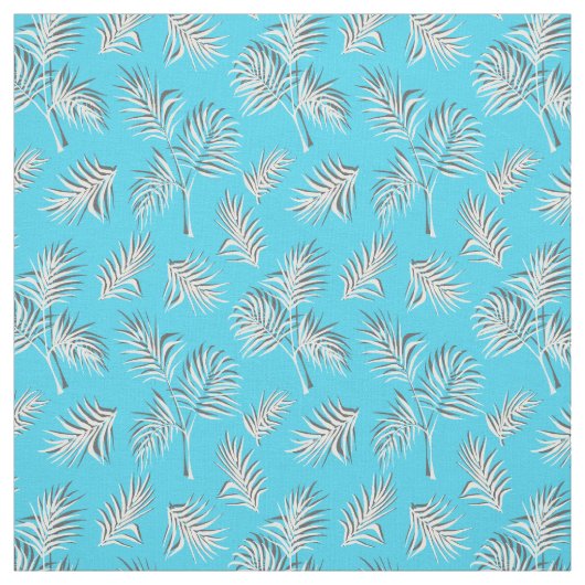 Palm Leaf Blue White Pattern Stof (Swatch)