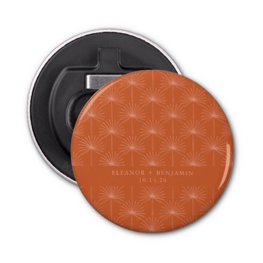 Palm Leaf Botanical Burnt Oranje Custom Wedding Button Flesopener (Voorkant)