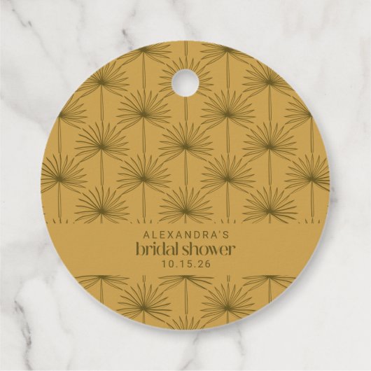 Palm Leaf Botanical Mustard Custom Vrijgezellenfee Bedankjes Labels (Achterkant)