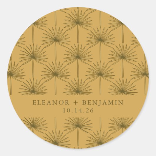Palm Leaf Botanical Mustard Yellow Custom Wedding Ronde Sticker (Voorkant)