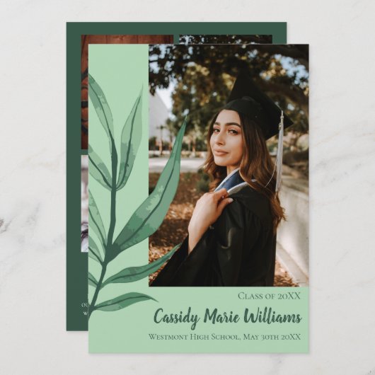 Palm Leaf Faire-part de Plante vert (Devant / Derrière)