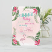 Palm Leaf, Flowers, Flamingo Birthday Party Kaart (Staand voorkant)