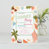 Palm Leaf, Flowers,Fruits Summer Birthday Kaart (Staand voorkant)