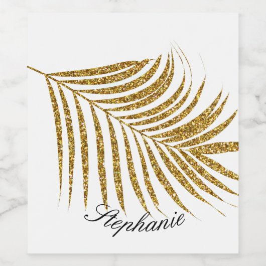 Palm Leaf Gold Glitter Custom Naam Schattige Trend Wijn Etiket (Enkel label)
