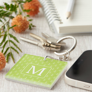Palm Leaf Groen en Witte Ankers Monogram Sleutelhanger