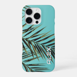 Palm Leaf iPhone Case – Minimale Tropische Blauwe 16 Pro Hoesje