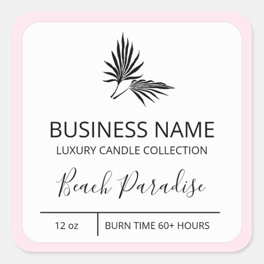Palm Leaf Pink Border Soy Candle Product Labels (Voorkant)