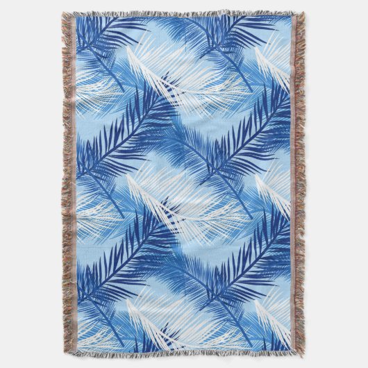 Palm Leaf Print, Cobalt, White en Sky Blue Deken (Voorkant Verticaal)
