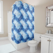 Palm Leaf Print, Cobalt, White en Sky Blue Douchegordijn (In situ)