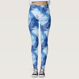Palm Leaf Print, Cobalt, White en Sky Blue Leggings