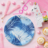 Palm Leaf Print, Cobalt, White en Sky Blue Papieren Bordje (Feest)