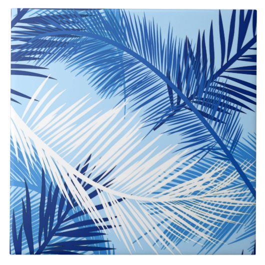 Palm Leaf Print, Cobalt, White en Sky Blue Tegeltje (Voorkant)