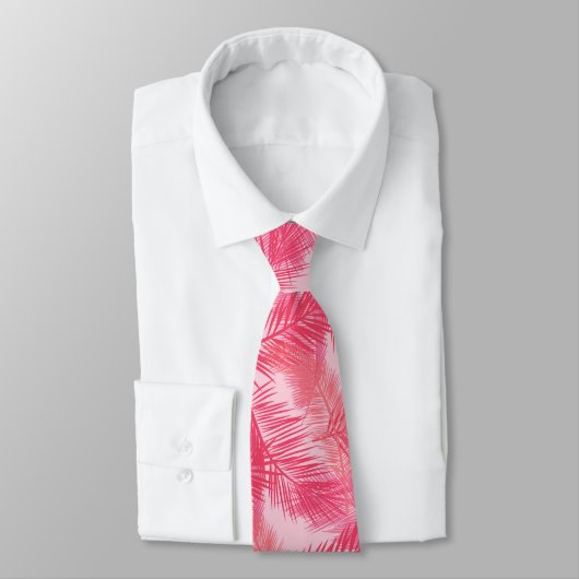 Palm Leaf Print, Coral, Peach en Deep Pink Stropdas (Gebonden)