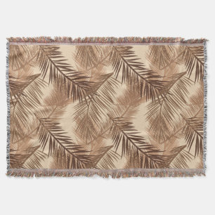 Palm Leaf Print, Dark Brown, Tan en Beige Deken