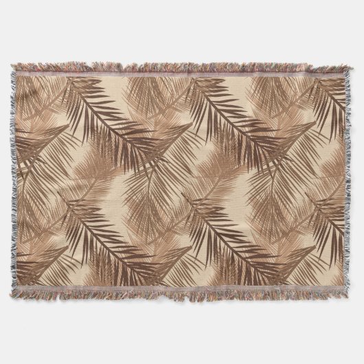 Palm Leaf Print, Donkerbruin, Tan en beige Deken (Voorkant)
