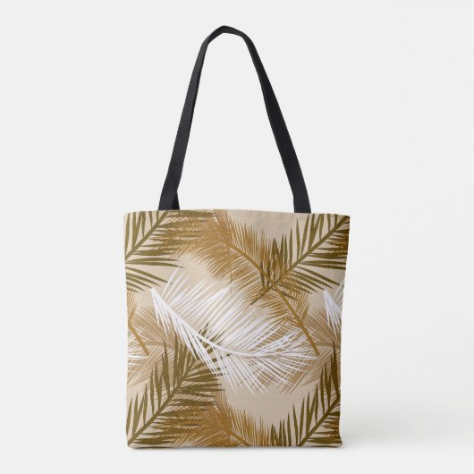 Palm Leaf Print, Donkerbruin, Tan en beige Draagtas (Achterkant)