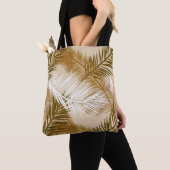Palm Leaf Print, Donkerbruin, Tan en beige Draagtas (Dichtbij)