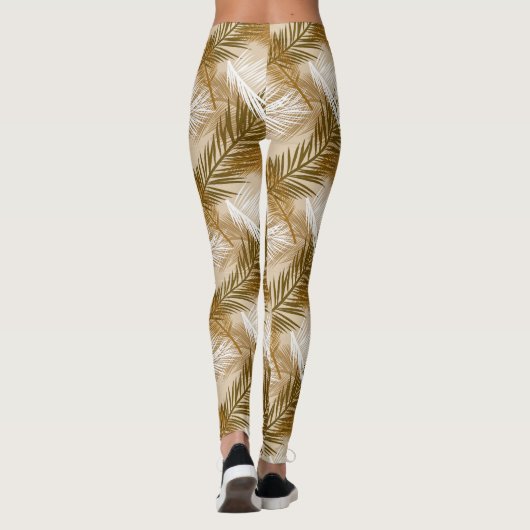 Palm Leaf Print, Donkerbruin, Tan en beige Leggings (Achterkant)