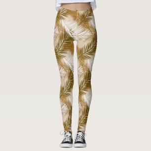 Palm Leaf Print, Donkerbruin, Tan en beige Leggings