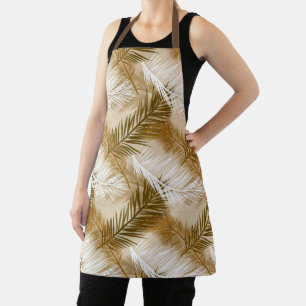 Palm Leaf Print, Donkerbruin, Tan en beige Schort